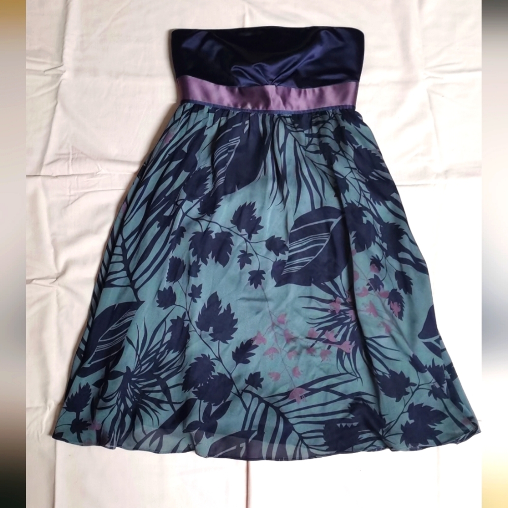 RW&CO Women's Floral Strapless Purple Green Dress 2